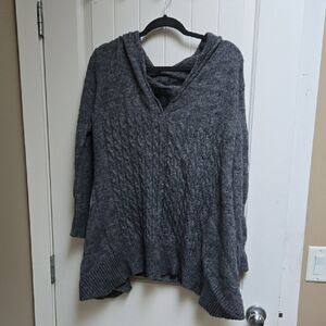 Zara Women's Medium Knit Cable Charcoal Gray Sweater Poncho Wool Mohair Blend